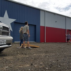 Containable Texas Flag Warehouse with Texas Inlay Cornhole Boards